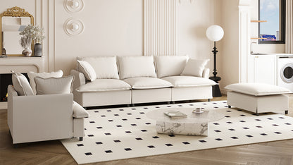 [New+Video] 3 Piece Living Room Sofa Set,Modular L Shaped Chenille Sectional Couch,Upholstered 3 Seater Sofa & Armchair & Movable Ottoman,5 Seat Indoor Furniture for Office,Bedroom,Apartment,2 Colors