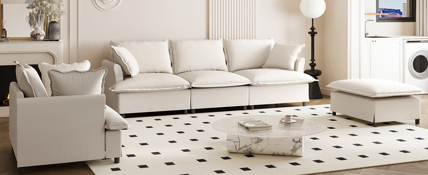 [New+Video] 3 Piece Living Room Sofa Set,Modular L Shaped Chenille Sectional Couch,Upholstered 3 Seater Sofa & Armchair & Movable Ottoman,5 Seat Indoor Furniture for Office,Bedroom,Apartment,2 Colors