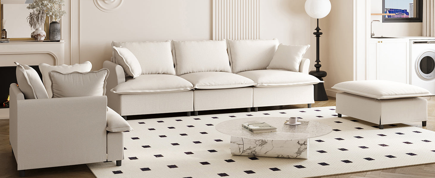 [New+Video] 3 Piece Living Room Sofa Set,Modular L Shaped Chenille Sectional Couch,Upholstered 3 Seater Sofa & Armchair & Movable Ottoman,5 Seat Indoor Furniture for Office,Bedroom,Apartment,2 Colors