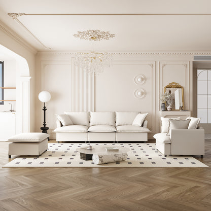 [New+Video] 3 Piece Living Room Sofa Set,Modular L Shaped Chenille Sectional Couch,Upholstered 3 Seater Sofa & Armchair & Movable Ottoman,5 Seat Indoor Furniture for Office,Bedroom,Apartment,2 Colors