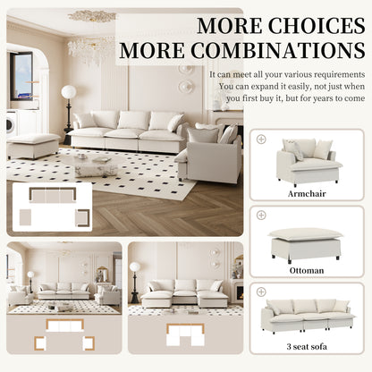 [New+Video] 3 Piece Living Room Sofa Set,Modular L Shaped Chenille Sectional Couch,Upholstered 3 Seater Sofa & Armchair & Movable Ottoman,5 Seat Indoor Furniture for Office,Bedroom,Apartment,2 Colors