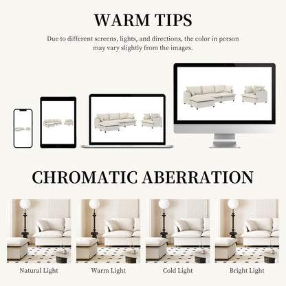 [New+Video] 3 Piece Living Room Sofa Set,Modular L Shaped Chenille Sectional Couch,Upholstered 3 Seater Sofa & Armchair & Movable Ottoman,5 Seat Indoor Furniture for Office,Bedroom,Apartment,2 Colors