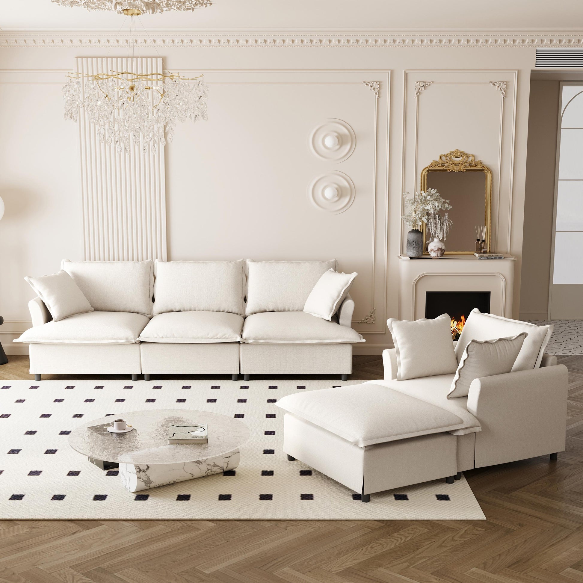 3 Piece Living Room Sofa Set,Modular L Shaped Chenille Sectional Couch,Upholstered 3 Seater Sofa & Armchair & Movable Ottoman,5 Seat Indoor Furniture for Office,Bedroom,Apartment,