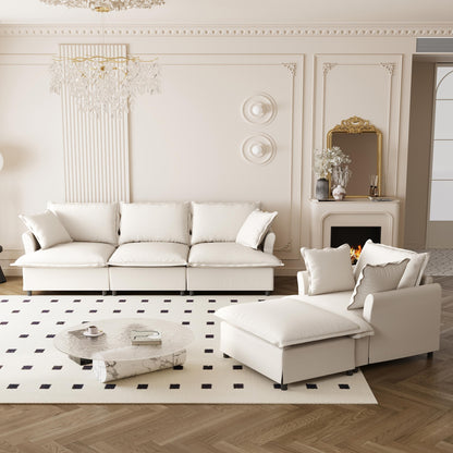 3 Piece Living Room Sofa Set,Modular L Shaped Chenille Sectional Couch,Upholstered 3 Seater Sofa & Armchair & Movable Ottoman,5 Seat Indoor Furniture for Office,Bedroom,Apartment,