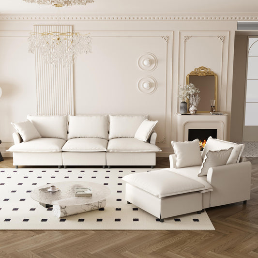 3 Piece Living Room Sofa Set,Modular L Shaped Chenille Sectional Couch,Upholstered 3 Seater Sofa & Armchair & Movable Ottoman,5 Seat Indoor Furniture for Office,Bedroom,Apartment,