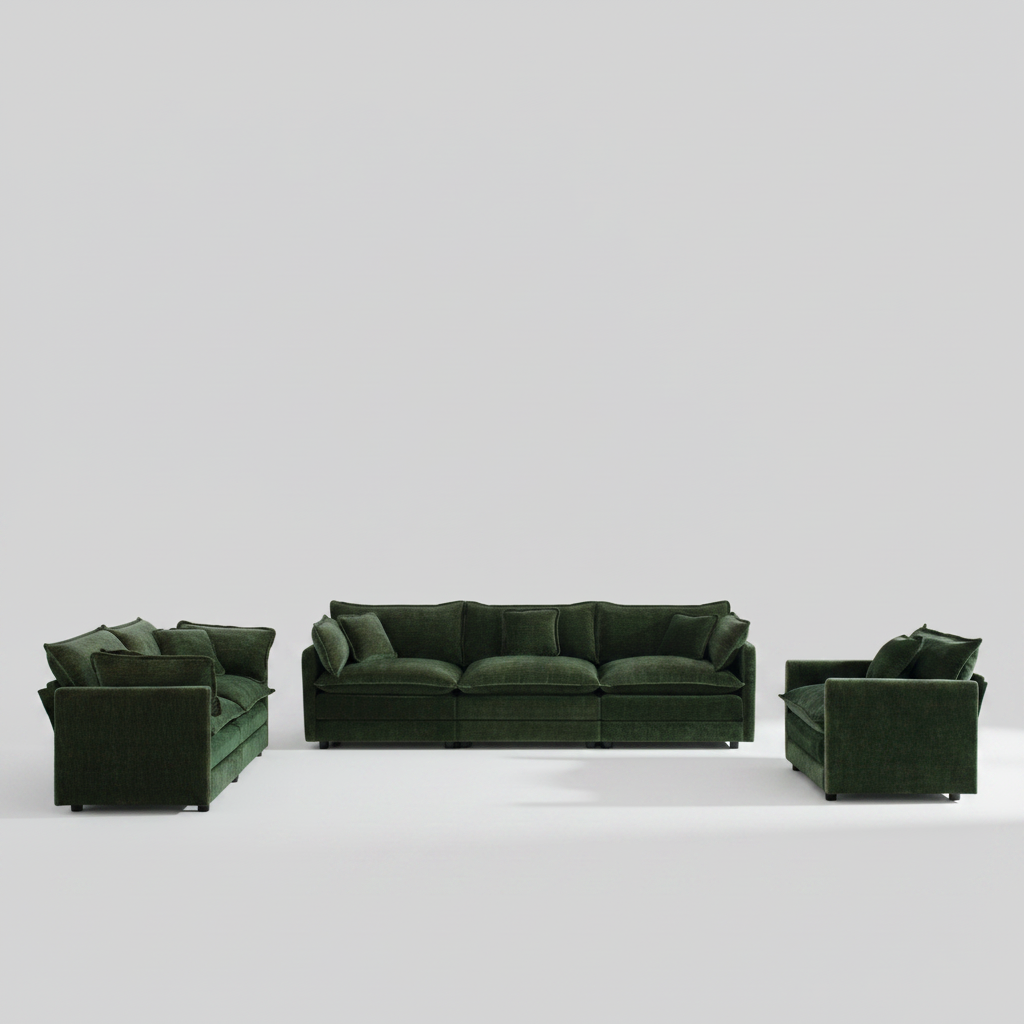 Green sofa set on a white background
