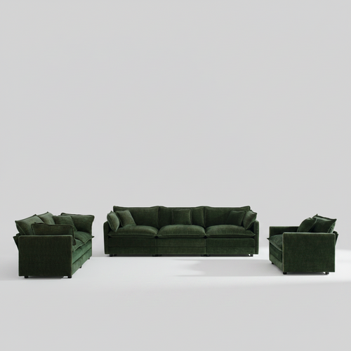 Green sofa set on a white background