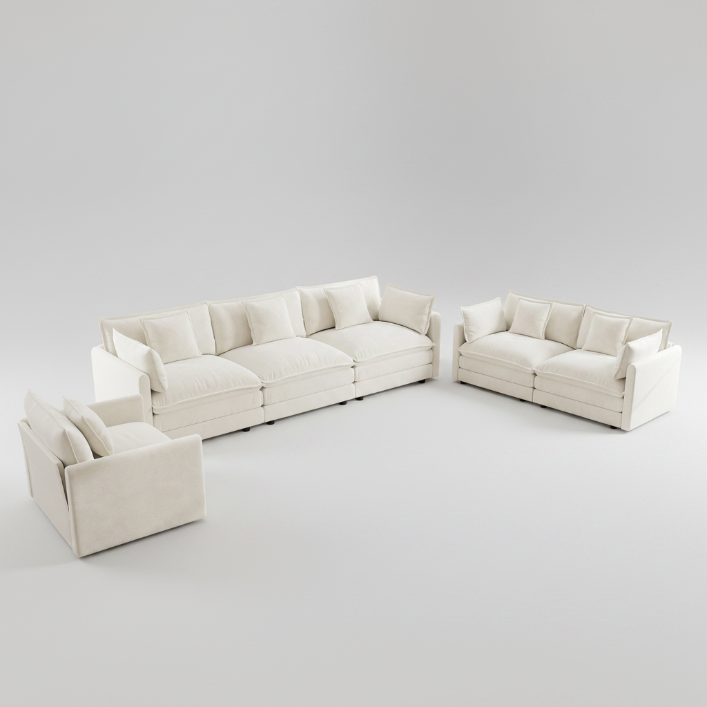 White sectional sofa set on a gray background