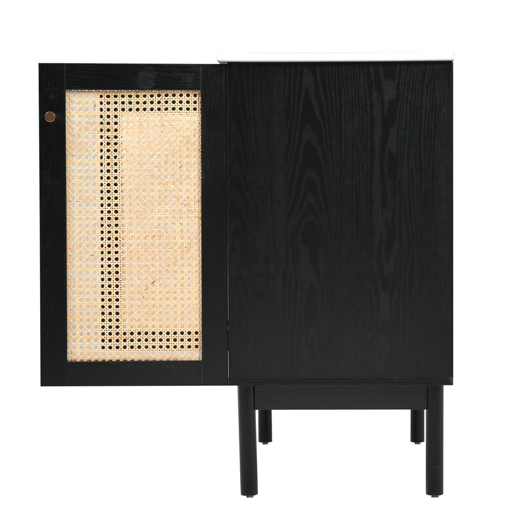 30-inch bathroom vanity crafted from natural materials, featuring handmade rattan doors and soft-closing mechanisms