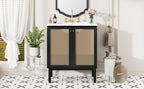 30-inch bathroom vanity crafted from natural materials, featuring handmade rattan doors and soft-closing mechanisms
