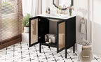 30-inch bathroom vanity crafted from natural materials, featuring handmade rattan doors and soft-closing mechanisms