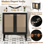 30-inch bathroom vanity crafted from natural materials, featuring handmade rattan doors and soft-closing mechanisms