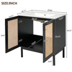 30-inch bathroom vanity crafted from natural materials, featuring handmade rattan doors and soft-closing mechanisms