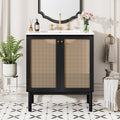 30-inch bathroom vanity crafted from natural materials, featuring handmade rattan doors and soft-closing mechanisms