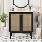 30-inch bathroom vanity crafted from natural materials, featuring handmade rattan doors and soft-closing mechanisms