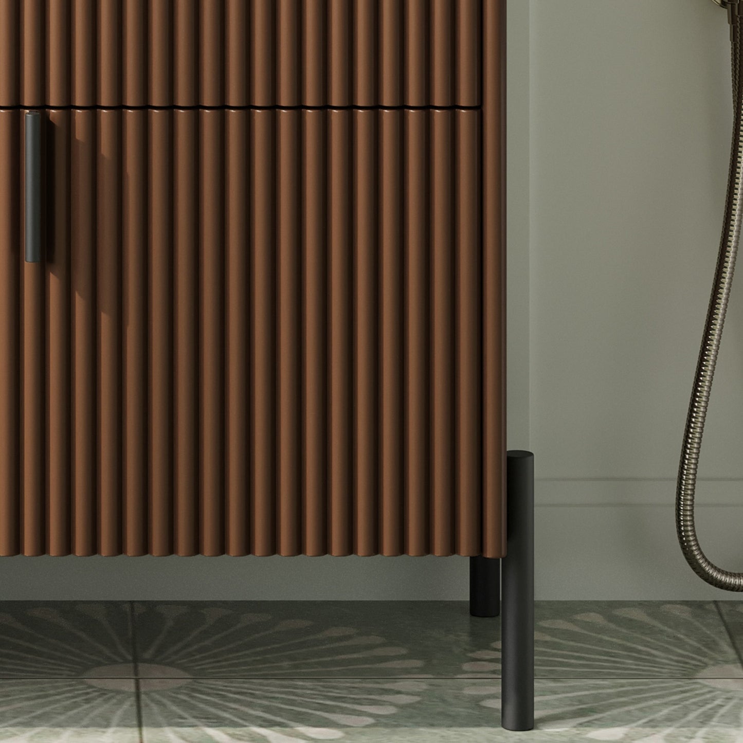 30' Bathroom Vanity with Ceramic Sink, Equipped with Vertical Pulls and Full-Extension Drawers, Freestanding Bathroom Vanity with Soft Close Drawer Slides, Fluted Design, Dark Brown