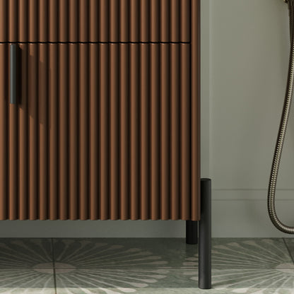 30' Bathroom Vanity with Ceramic Sink, Equipped with Vertical Pulls and Full-Extension Drawers, Freestanding Bathroom Vanity with Soft Close Drawer Slides, Fluted Design, Dark Brown