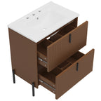 30' Bathroom Vanity with Ceramic Sink, Equipped with Vertical Pulls and Full-Extension Drawers, Freestanding Bathroom Vanity with Soft Close Drawer Slides, Fluted Design, Dark Brown