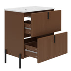 30' Bathroom Vanity with Ceramic Sink, Equipped with Vertical Pulls and Full-Extension Drawers, Freestanding Bathroom Vanity with Soft Close Drawer Slides, Fluted Design, Dark Brown