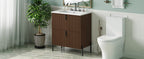 30' Bathroom Vanity with Ceramic Sink, Equipped with Vertical Pulls and Full-Extension Drawers, Freestanding Bathroom Vanity with Soft Close Drawer Slides, Fluted Design, Dark Brown