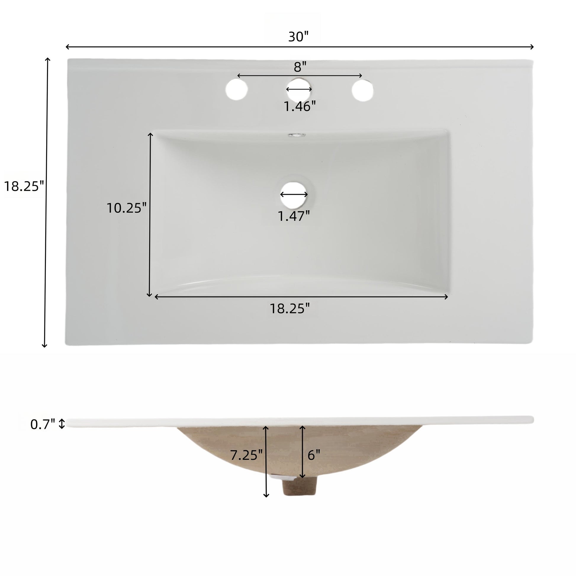 30' Bathroom Vanity with Ceramic Sink, Equipped with Vertical Pulls and Full-Extension Drawers, Freestanding Bathroom Vanity with Soft Close Drawer Slides, Fluted Design, Dark Brown