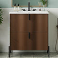 30' Bathroom Vanity with Ceramic Sink, Equipped with Vertical Pulls and Full-Extension Drawers, Freestanding Bathroom Vanity with Soft Close Drawer Slides, Fluted Design, Dark Brown