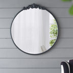 30" x 32" Classic Design Mirror with Round Shape and Baroque Inspired Frame for Bathroom, Entryway Console Lean Against Wall - Groovy Boardz