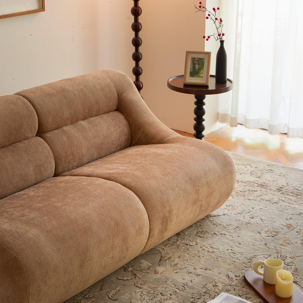 Chenille Fabric 2-Seater Sofa, Easy-Transport, Brown.