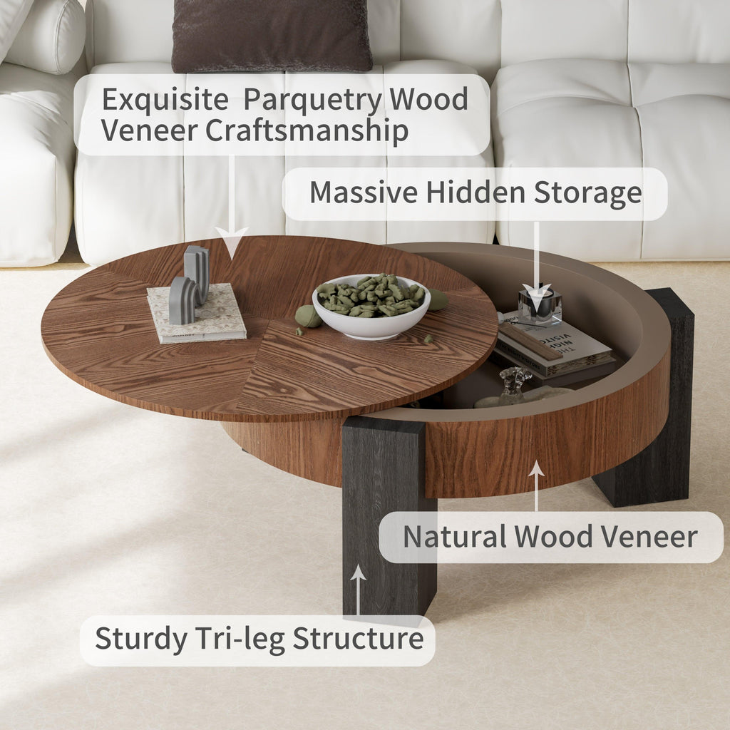 Round Coffee Table with Hidden Storage for Small Spaces.