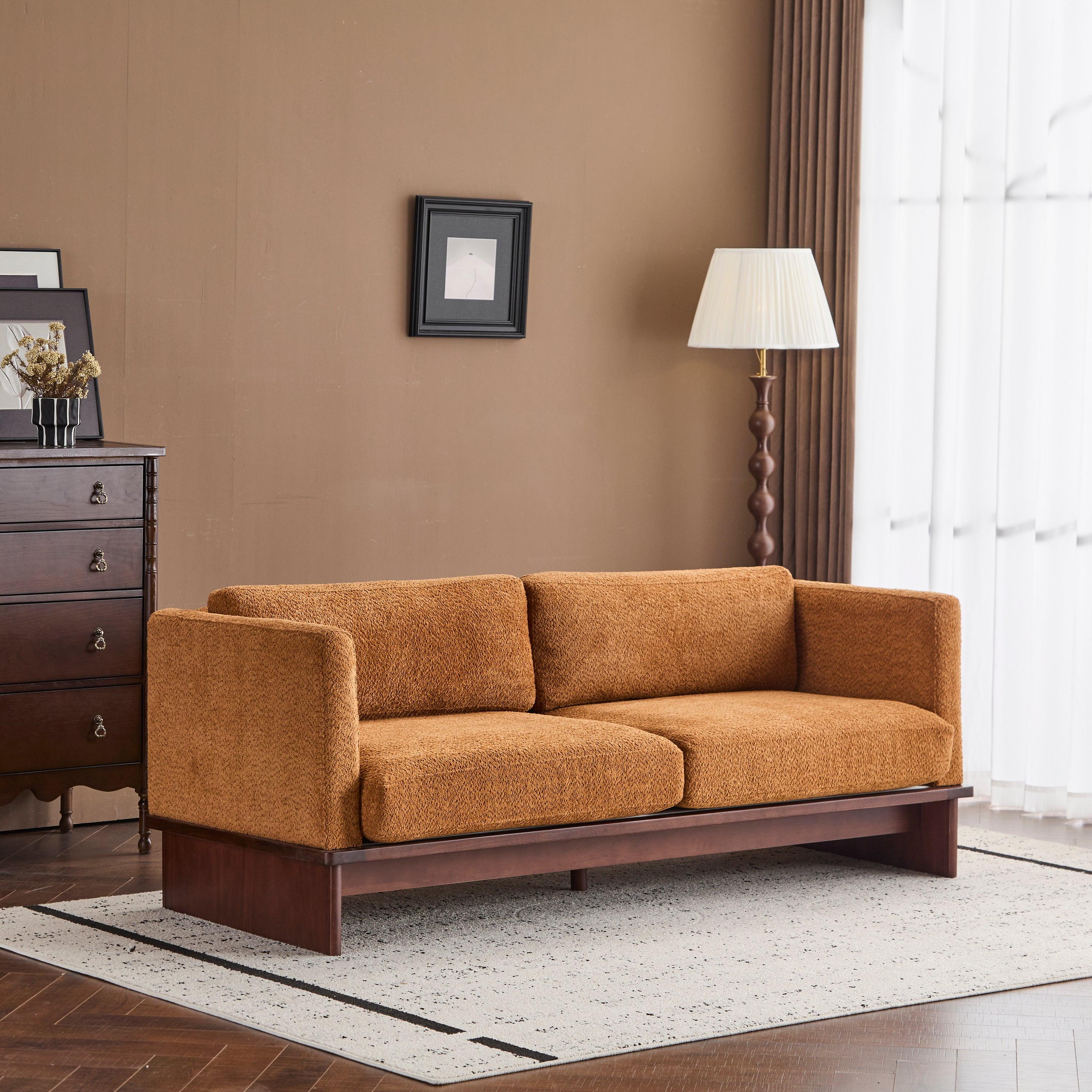 Modern 3 Seater Boucle Sofa with Solid Wood Base.