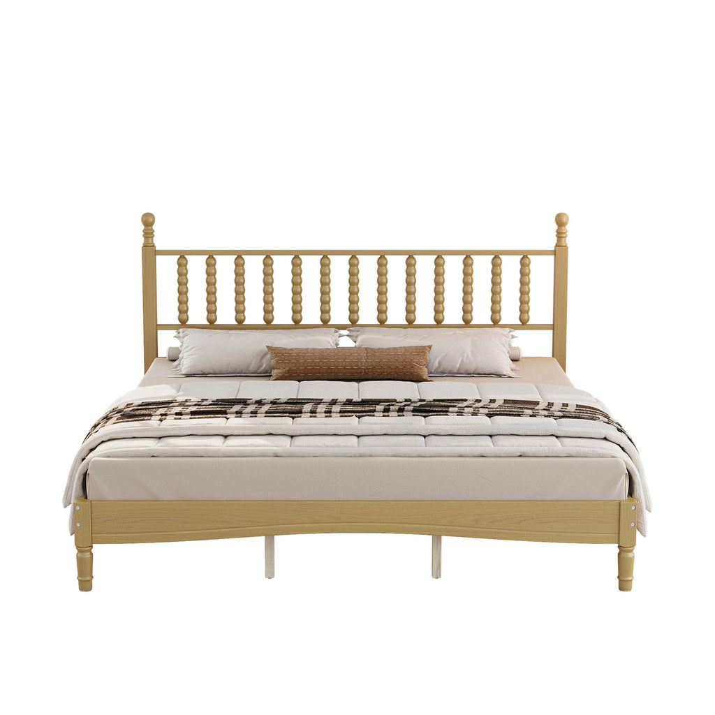 King Size Wood Platform Bed Featuring a Gourd Shaped Headboard.