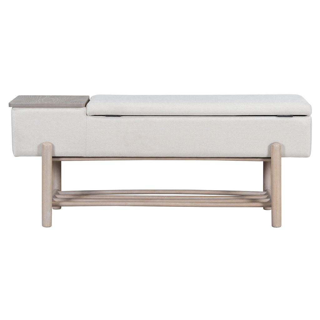 TREXM Farmhouse Upholstered Storage Bench with Hidden Compartment, Modern Entryway Bench for Living Room, Entryway, and Hallways (Natural)