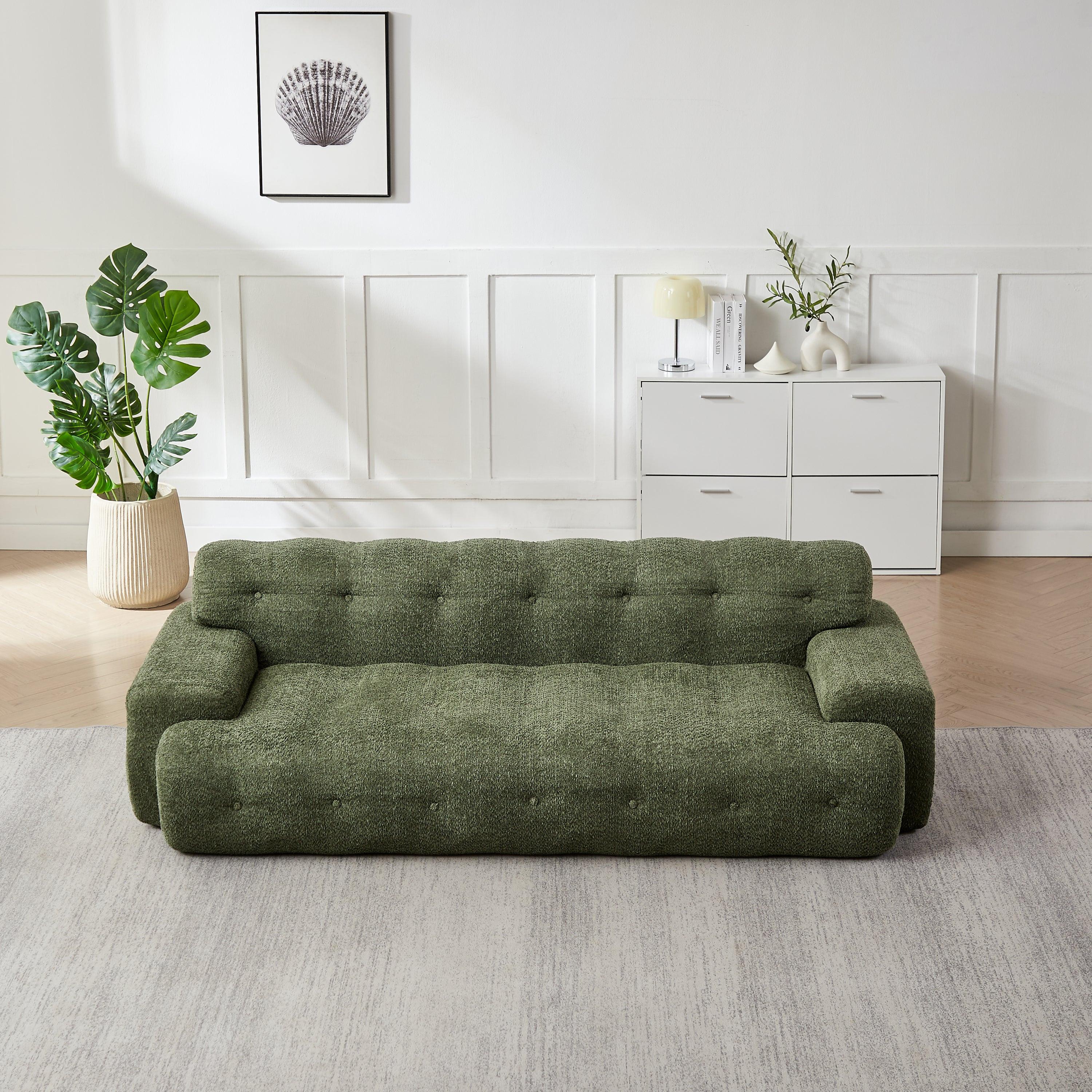 Chenille Button-Tufted Three-Seater Sofa for Comfort.