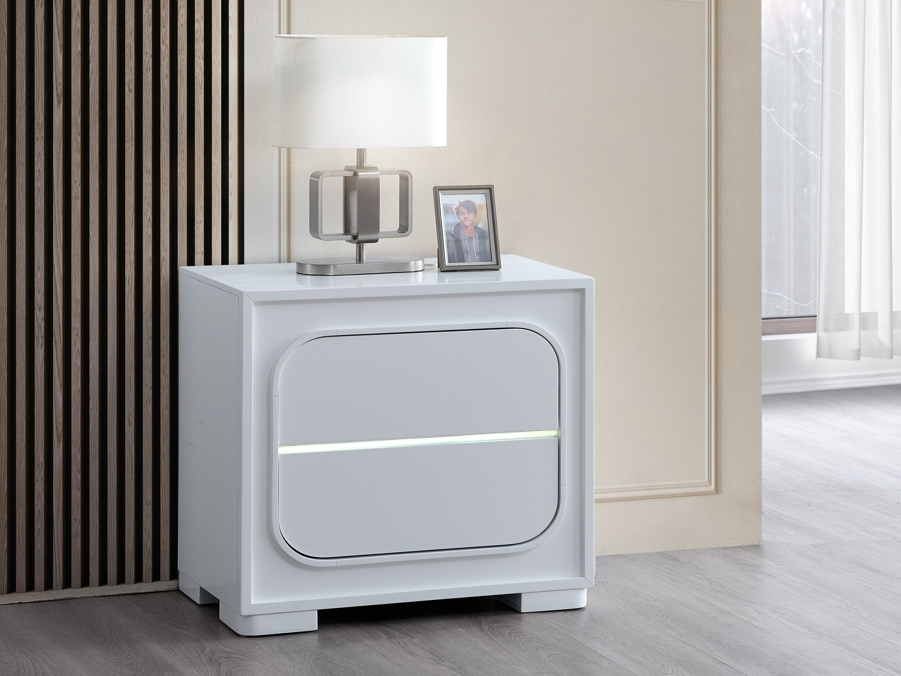 Milan Modern White Wood Nightstand with Integrated LED Lighting