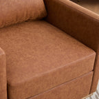 30.7'W Modern Brown PU Upholstered Square Swivel Accent Chair with Metal Base for Living Room and Bedroom