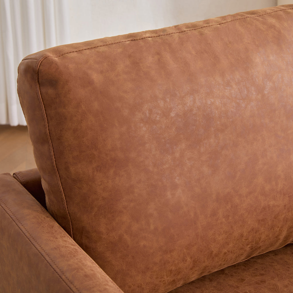 30.7'W Modern Brown PU Upholstered Square Swivel Accent Chair with Metal Base for Living Room and Bedroom