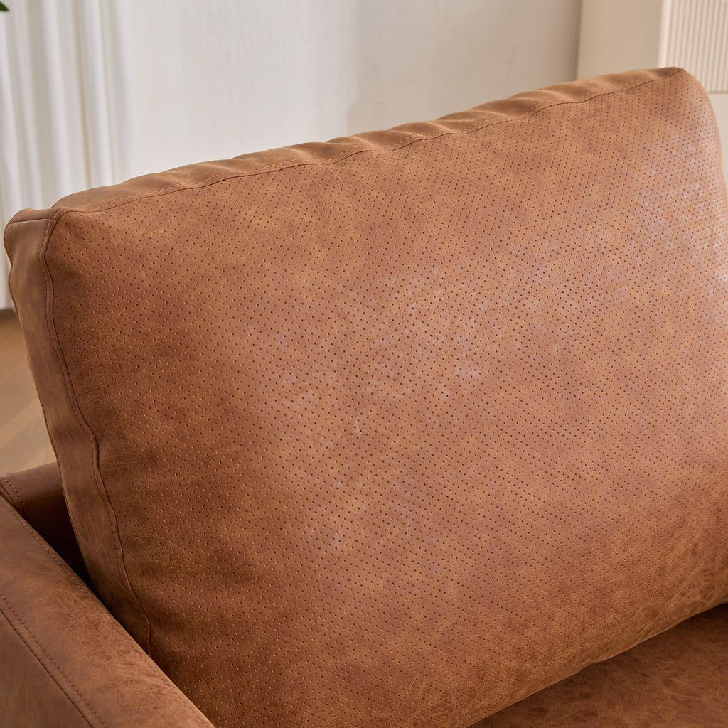 30.7'W Modern Brown PU Upholstered Square Swivel Accent Chair with Metal Base for Living Room and Bedroom