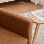 30.7'W Modern Brown PU Upholstered Square Swivel Accent Chair with Metal Base for Living Room and Bedroom