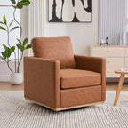30.7'W Modern Brown PU Upholstered Square Swivel Accent Chair with Metal Base for Living Room and Bedroom