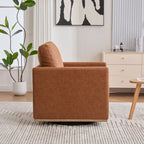 30.7'W Modern Brown PU Upholstered Square Swivel Accent Chair with Metal Base for Living Room and Bedroom