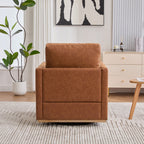 30.7'W Modern Brown PU Upholstered Square Swivel Accent Chair with Metal Base for Living Room and Bedroom