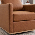 30.7'W Modern Brown PU Upholstered Square Swivel Accent Chair with Metal Base for Living Room and Bedroom