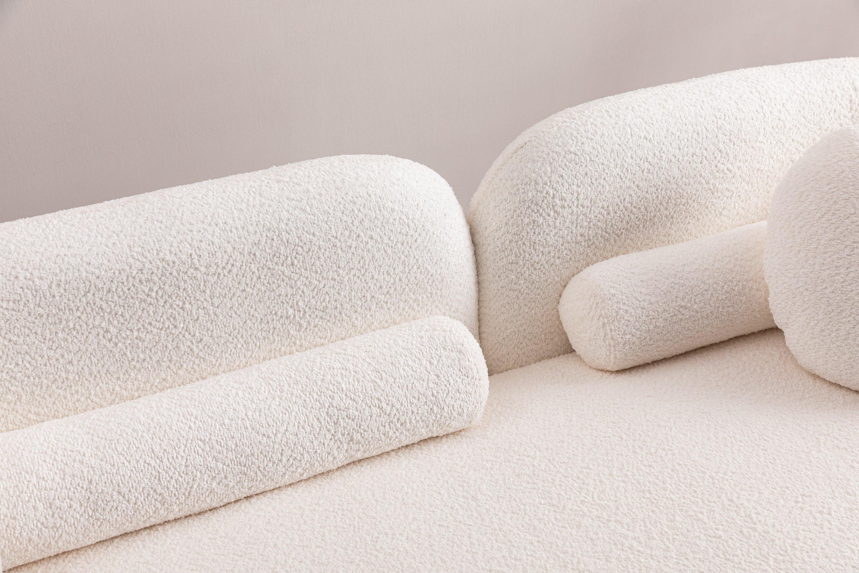 White Boucle Sofa Couch for Living Room.