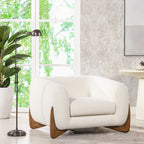 Ivory White Sherpa Arm Chair - Alpine 44' Boucle styled in a modern living room with natural oak legs and boucle upholstery.