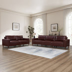 Maroon Leather Sofa Set, 2-Piece Sofa & Loveseat