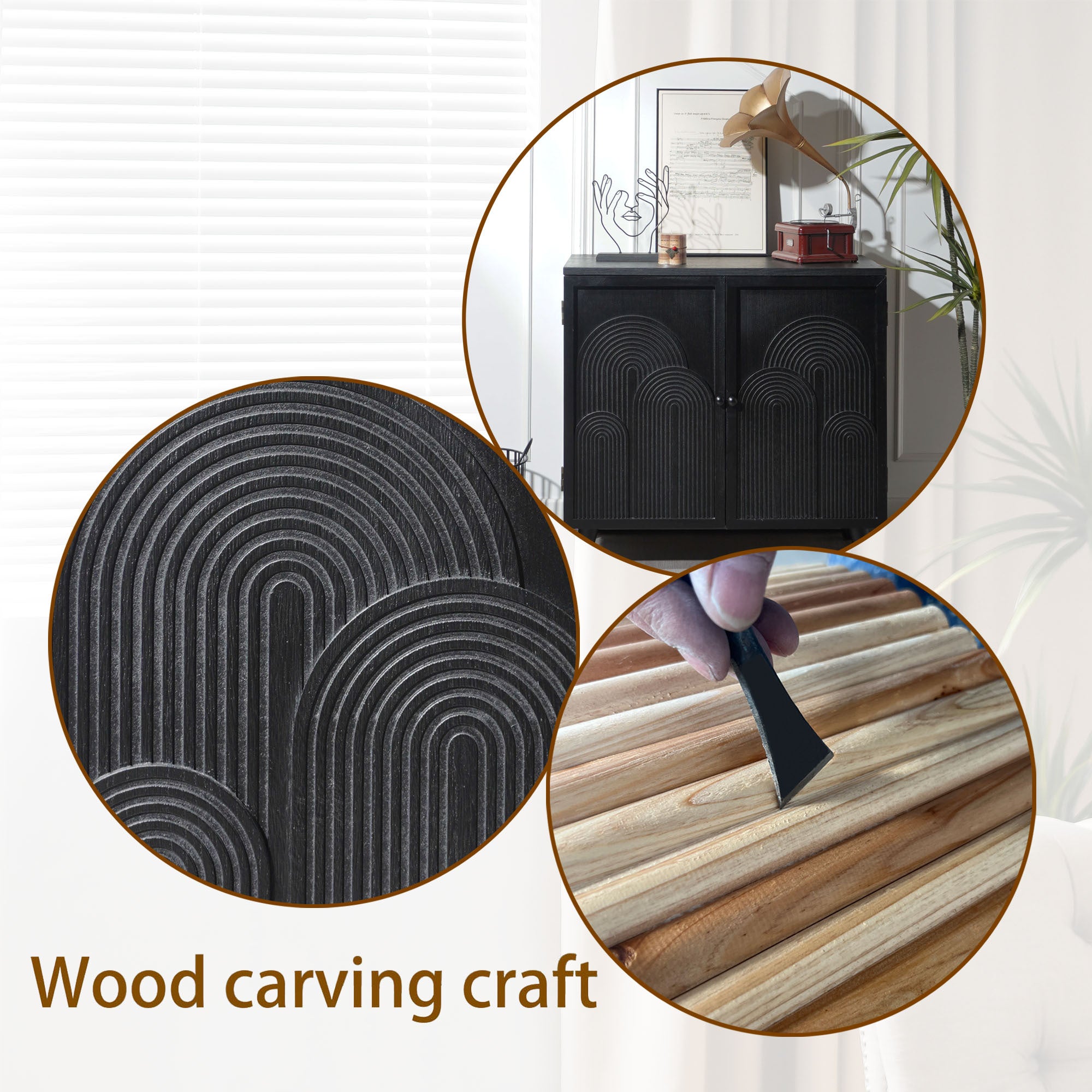 Modern Black Wood Storage Cabinet, 31in Accent Cabinet with Embossed Door for Living Room, Bedroom, or Entryway