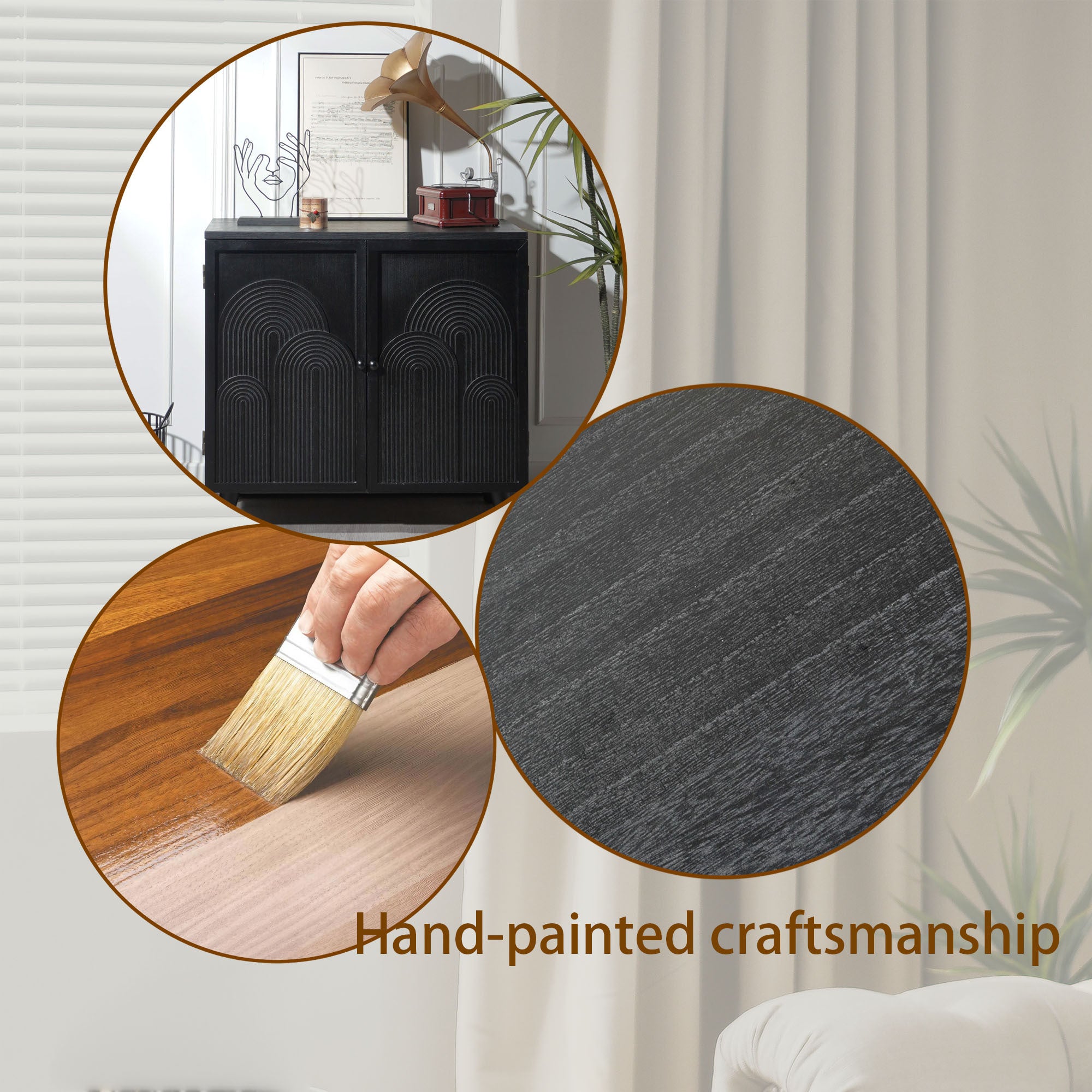 Modern Black Wood Storage Cabinet, 31in Accent Cabinet with Embossed Door for Living Room, Bedroom, or Entryway