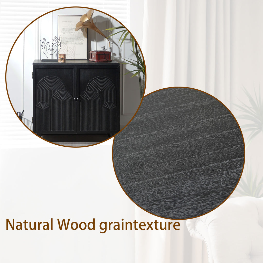 Modern Black Wood Storage Cabinet, 31in Accent Cabinet with Embossed Door for Living Room, Bedroom, or Entryway