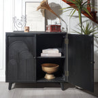 Modern Black Wood Storage Cabinet, 31in Accent Cabinet with Embossed Door for Living Room, Bedroom, or Entryway
