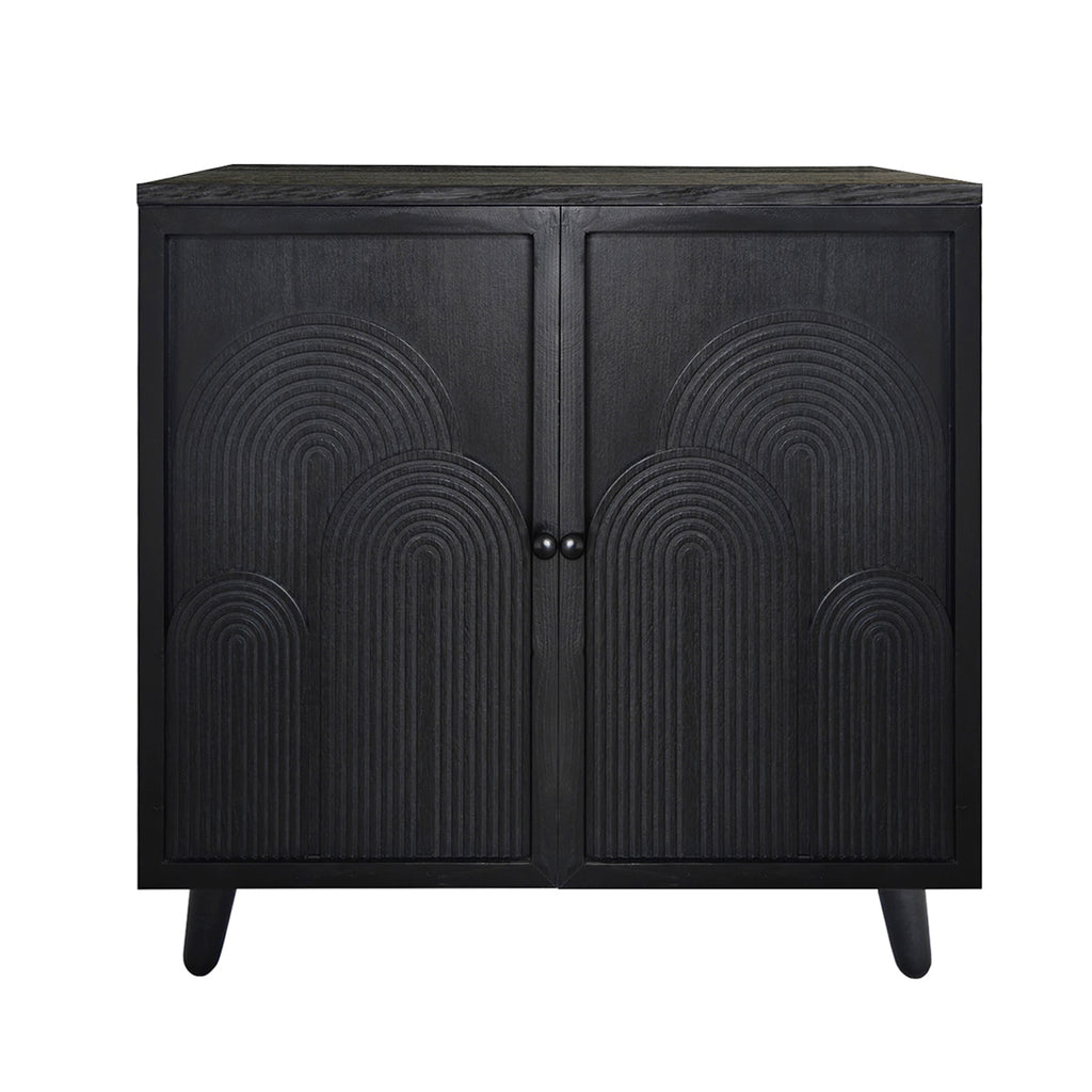 Modern Black Wood Storage Cabinet, 31in Accent Cabinet with Embossed Door for Living Room, Bedroom, or Entryway